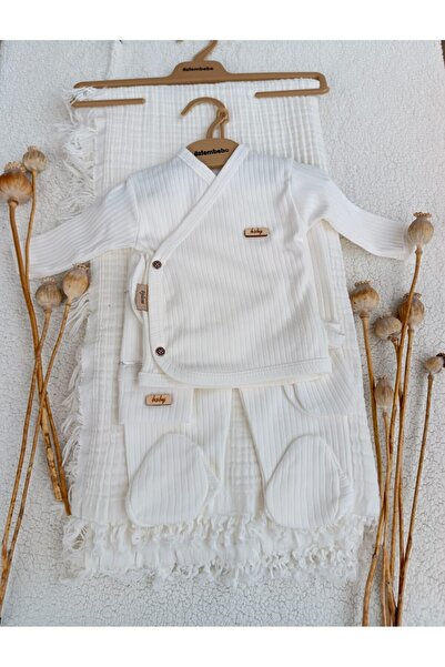 Modomood KIZ ERKEK BEBEK YENİDOĞAN EKRU 4 KAT MÜSLİN BATTANİYELİ HASTANE ÇIKI...