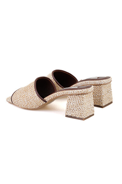 Desa Women's Brown Heeled Straw Slippers