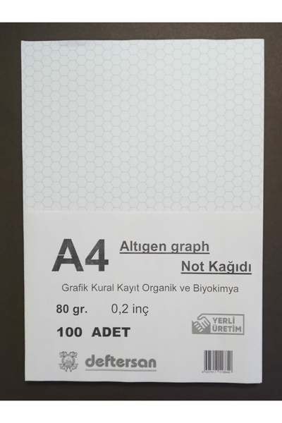 DEFTERSAN A4 Altıgen Graph Not Kağıdı 100 yaprak 80 gram. 0.2 İnç