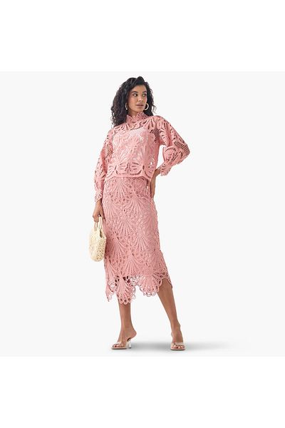 2Xtremz Lace Textured Midi Skirt With Zip Closure