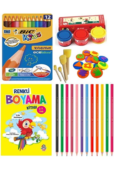 Art Picasso 12 Bic Kuru Boya 3lü Parmak Boyası 4lü Ponpon Fırca 6lı Eva Baskı...