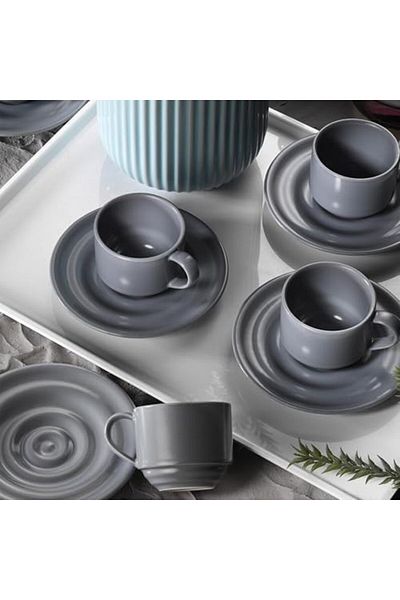 STOREMAX Ntwork Porcelain New Tuvana 6-Person 12-Piece Coffee Set Gray, Standard, 82 ml Art 1087243