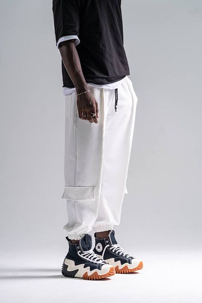 Superbluemexico Men's Stitched Elastic White Jogger Pants