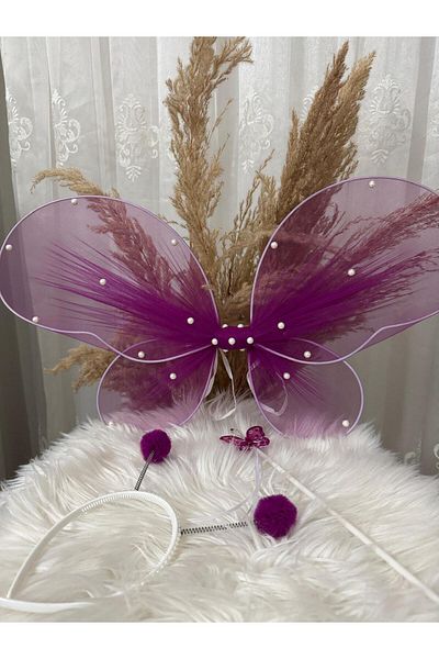 entrend Pearl Detailed Butterfly Wing Crown Wand Set Set of 3