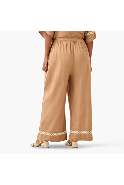 Ulla Popken Plus Size Lace Detail Wide Leg Pants With Pockets