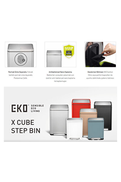 EKO X CUBE PEDALLI PASLANMAZ ÇÖP KOVASI - 30 LT - SATEN