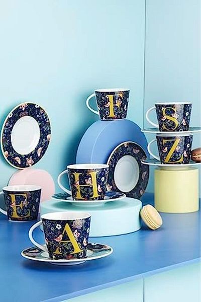 STOREMAX Ntwork Porcelain Toledo 2 Piece Single Tea Set, F, Cobalt Art 1087243