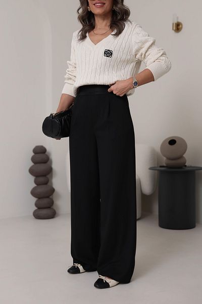 KAROL Comfortable Fabric Trousers with Elastic Waistband Black