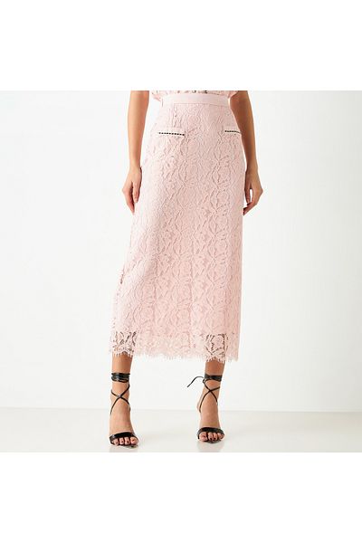 2Xtremz Lace Textured A-line Midi Skirt With Slit Detail