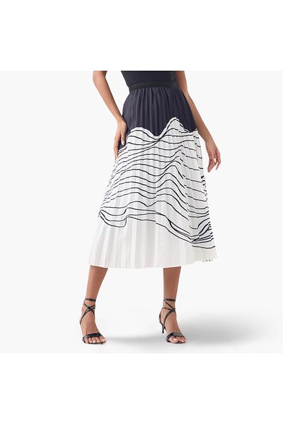 2Xtremz Printed Pleated Midi Skirt With Elasticated Waistband