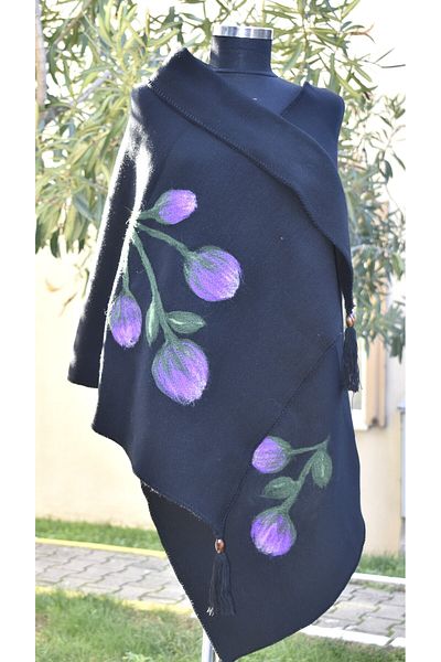 AYNALI BOHÇA Black Wool Felting Etol Shawl