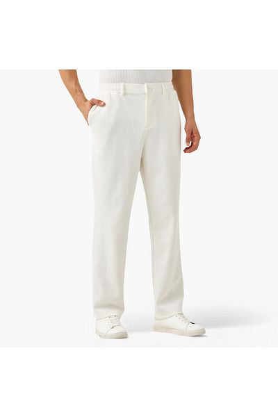 Iconic Regular Fit Flexi Waist Trousers With Button Closure