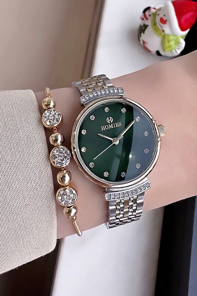 Homies Waterproof Gold Silver Women's Wristwatch - Steel Band & Bracelet Hmby2045C2