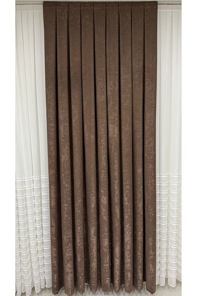 Fon Dünyası Velvet Textured Luxury Background Curtain Coffee Close Pleat (Single Wing)