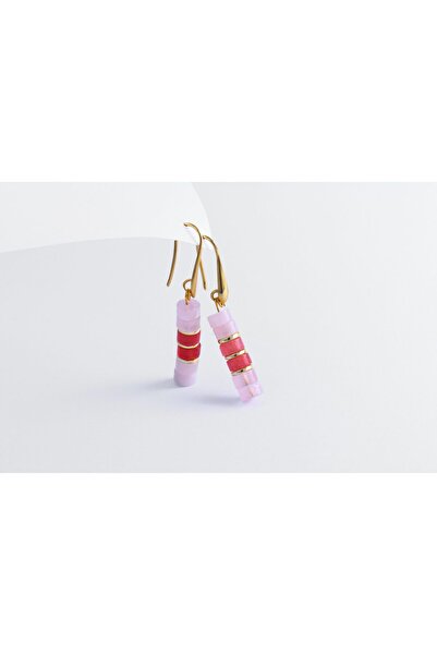 MODA أقراط حجر الكوارتز الوردي والفراولة