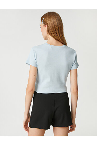 Koton Crop T-Shirt College Printed Cotton Crew Neck