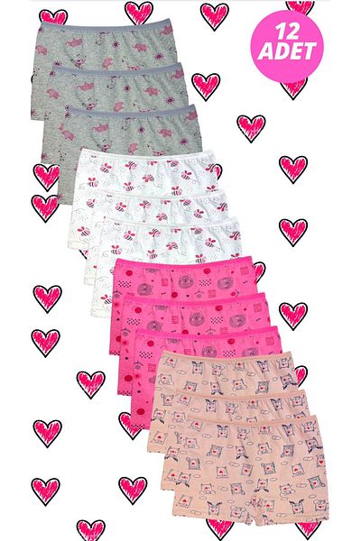 EXMOOR 12-Piece Assorted Girls' Lycra Patterned Boxers