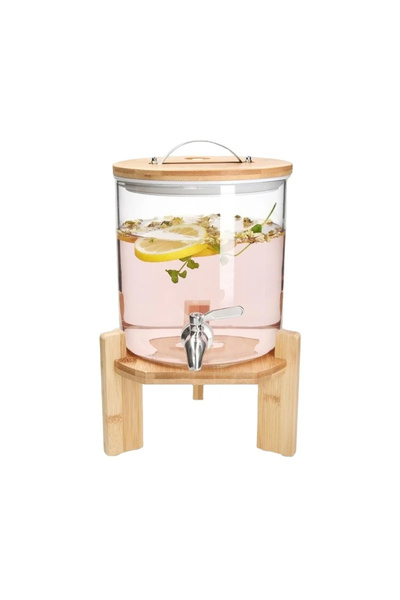 Qerhome Bambu Kapaklı Bambu Standlı Borosilikat Cam Şerbetlik & Su Sebili 2,5...