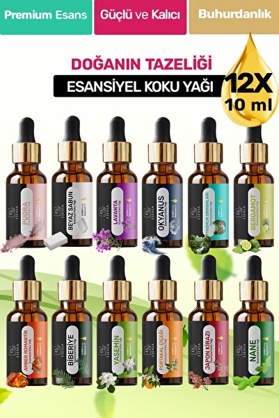 ESENIA 12'lı Set1 Esansiyel Uçucu Yağı Buhurdanlık Difüzör Esansı oda banyo p...