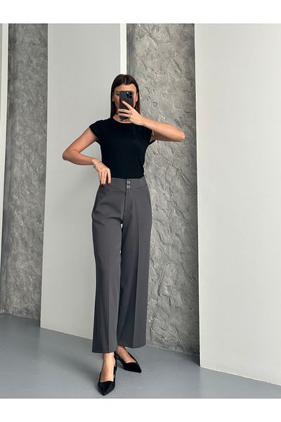 feiruz Women's High Waist Elastic Wide Leg Seasonal Fabric Trousers