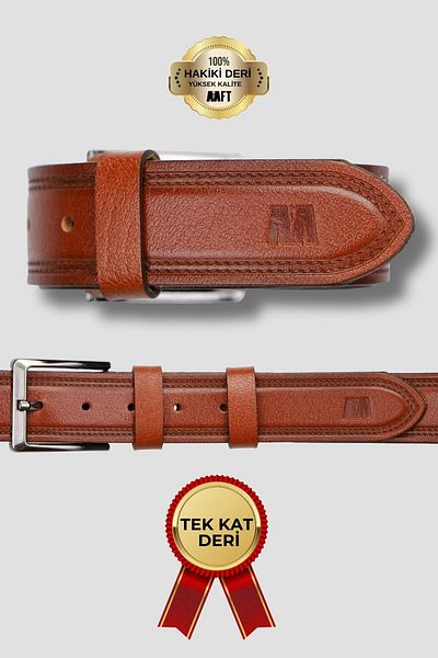 Deriza Мъжки колан от естествена кожа Model 4050 Premium, еднослоен, цвят биволско кафяв
