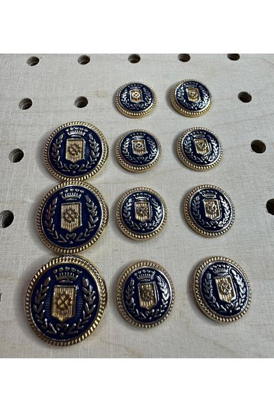 BALIM ÖRGÜ EVİ Gold Color Blue Painting Blazer Coat and Overcoat Button Set