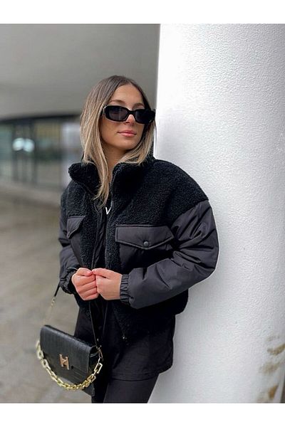 KINGAF Plush Women's Coat with Pouch