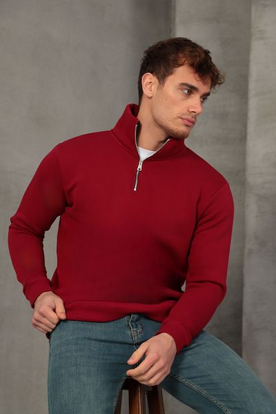 COTTONLAB Hanorac unisex, cu croiala relaxată, cu textura moale, cu jumătate de fermoar, cu guler ridicat