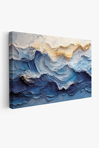 Arkeot Mavi Dalgalar Kanvas Duvar Tablosu Dekoratif Manzara Salon Oturma odası antre dekor Büyük