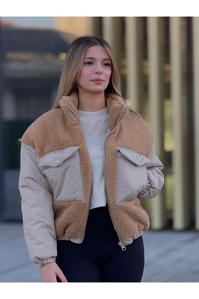 KINGAF Plush Women's Coat with Pouch