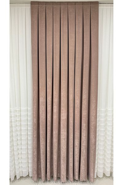 Fon Dünyası Velvet Textured Luxury Background Curtain Dusty Rose Close Pleat (Single Wing)