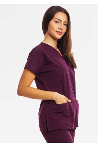 Simirna Üniforma Surgical Doctor Nurse Scrubs Plum Jersey Single Top