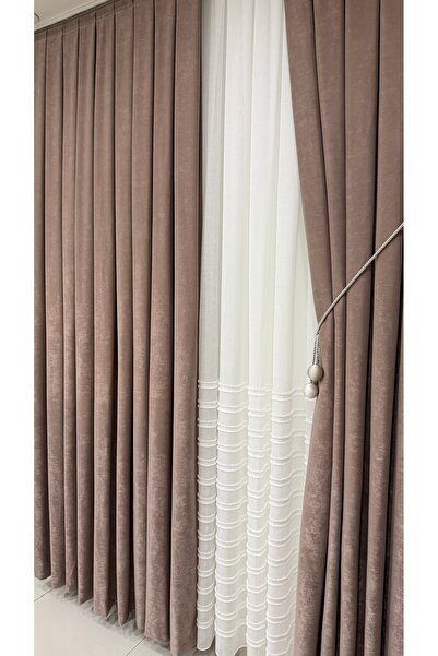 Fon Dünyası Πολυτελής κουρτίνα φόντου με βελούδινη υφή Dusty Rose συχνή πιέτα (μονό φύλλο)