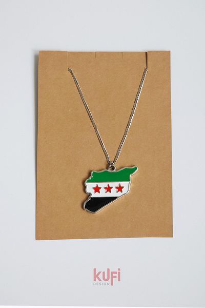 Kufi Design Syria Map Men's Necklace Stainless Metal 60cm