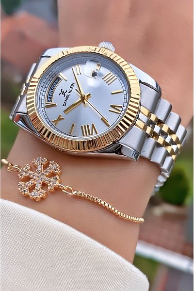 Daniel Klein Brand Yellow Silver Color Women's Wristwatch - Bracelet Gift