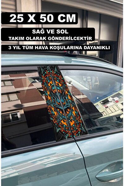 ÖZGÜL REKLAM Mandala Baykuş Araç Kapı Direk Kaplama 50x25 CM 2 ADET / Dijital...