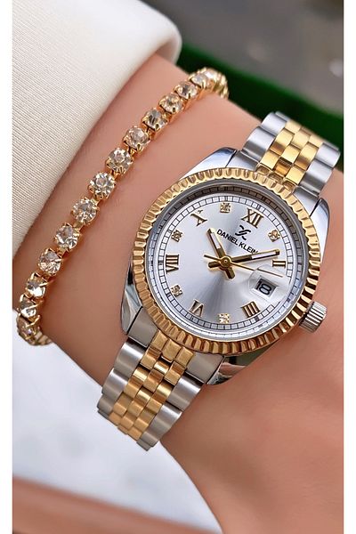 Daniel Klein Rose Brand 2 Years Warranty Silver Women's Wristwatch and Bracelet Gift