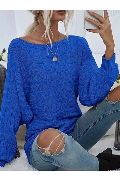 MODAVERA    Women's Long Sleeve Open Collar Hair Knitted Patterned Knitwear Blouse