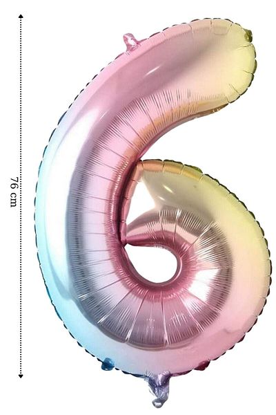 Ezgi Party Store 6 Years Helium Balloon - 76 cm Rainbow, Foil Balloon 6 Figures, Birthday Party Set Supplies