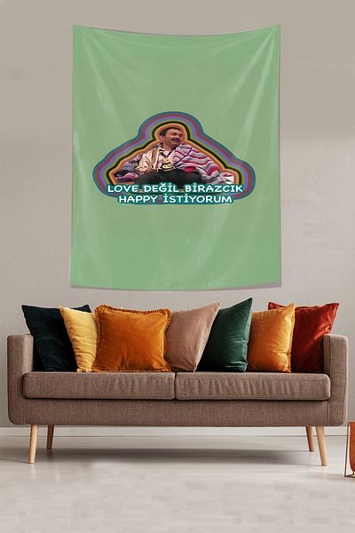 on the clouds Not Love I Want Some Happy Written Humor Stain Resistant Fabric Wall Cover Carpet Tapestry