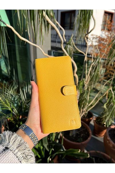 Deriza Twist 2323 - Unisex Yellow Genuine Leather Wallet with Phone Compartment