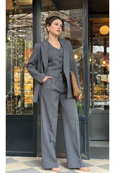 npopicom Jacket Vest Palazzo Trousers 3 Piece Suit