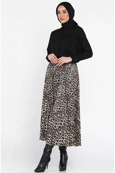 markatrend Women's Leopard Print Pleated Skirt