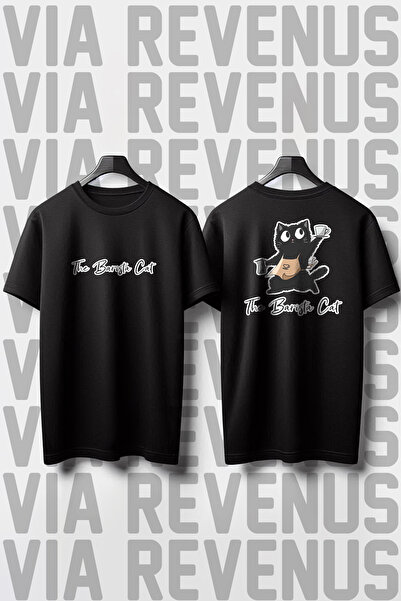 Vordevia تيشيرت واسع الحجم مطبوع عليه قطة باريستا من الأمام والخلف