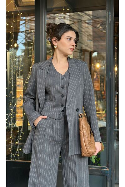 npopicom Jacket Vest Palazzo Trousers 3 Piece Suit