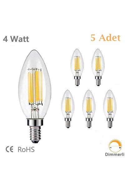 Ucuz Geldi Rustik LED Ampul 4W E14 İnce Duy Gün Işığı 3200K 5 Adet Erd25 Lamb...