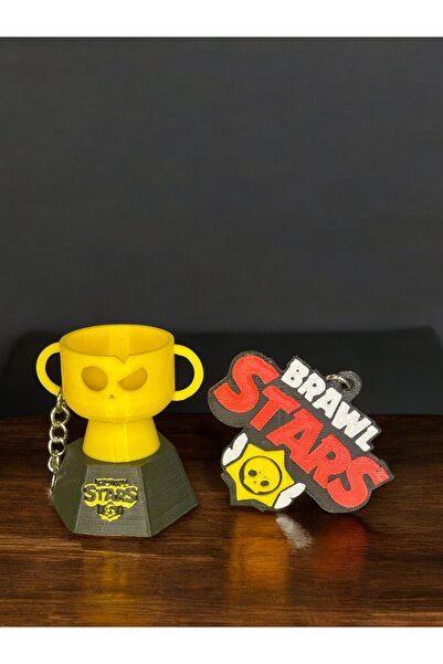 3boyutcraft مجموعة سلسلة مفاتيح Brawl Stars مكونة من قطعتين - كوب وشعار، هدية عملة معدنية