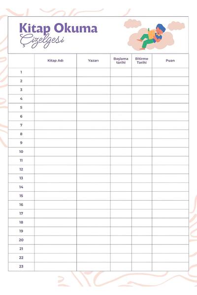Rana İkra Art Kitap Okuma Çizelgesi (25 Adet) (A4)