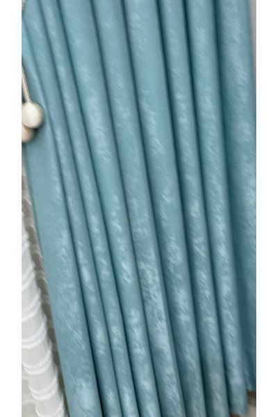 Fon Dünyası Luxury Velvet Textured - Background Curtain Light Turquoise Pleat (Single Wing)
