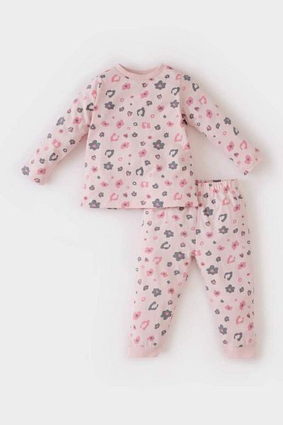 DeFacto New Season Baby Girl Pajama Set Patterned Long Sleeve Combed Cotton Top Elastic Waist Bottom